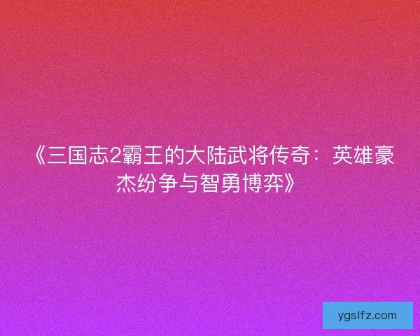 《三国志2霸王的大陆武将传奇：英雄豪杰纷争与智勇博弈》